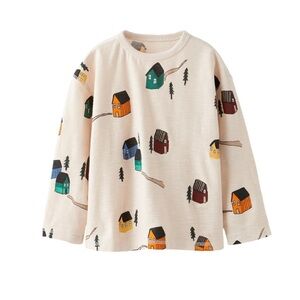 Zara Kids Cream Long Sleeve Shirt with Colorful House Design